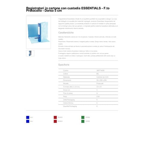 Registratore protocollo Esselte Essentials G74 23x33 cm dorso 5 cm blu - 390774050